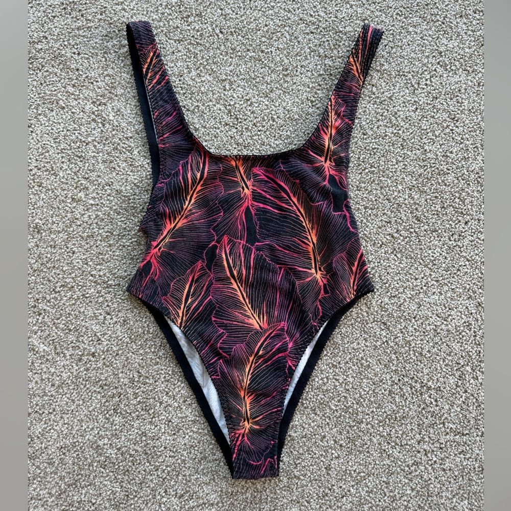 NWOT Free People Leaf Black and Neon Body Suit - Size XS